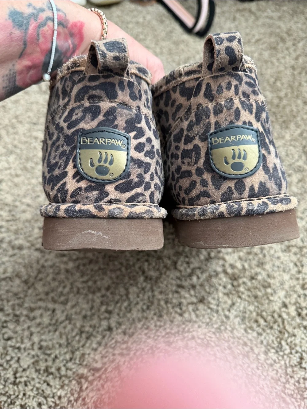BearPaw Leopard Print Cozy Slip-On Booties - Brown & Black